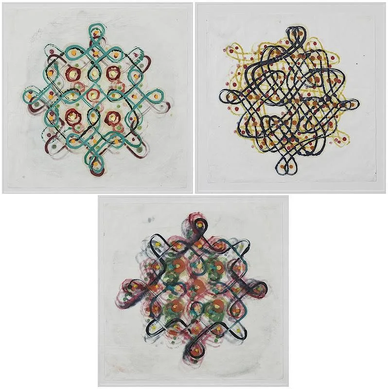 Three works: Rangavalli by Philip Taaffe, 1991, oil on paper, sold May 2018