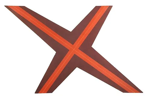 Doris Marie Leeper, Red X, acrylic on shaped Masonite