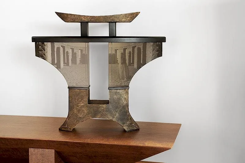Mary Van Cline, Along the Curve of Time, 2000, bronze and copper leaf patina