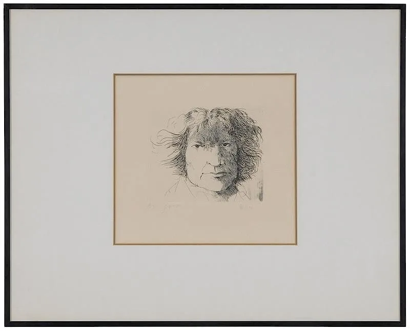 Goya by Leonard Baskin, etching on cream paper, sold May 2018