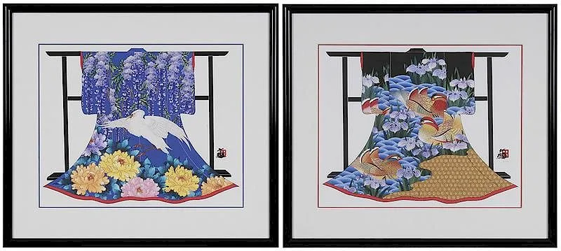 Hisashi Otsuka, Two Kimonos, giclee with applied silver ink