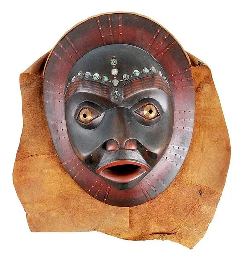 Michelle Foley, Moon Mask, carved polychromed red cedar