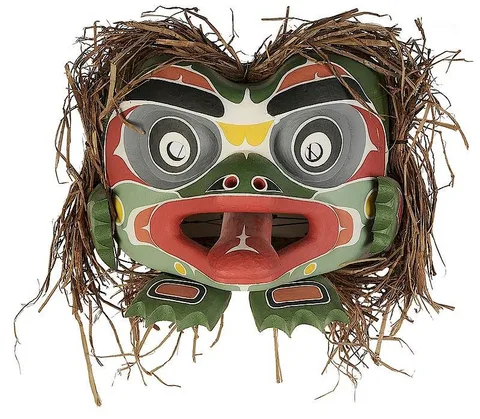 Leonard Scow, Frog Mask, 1999, carved and polychromed red cedar