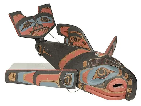 Killer Whale by Chief Lelooska (Don Smith), carved polychromed cedar wood, sold May 2018