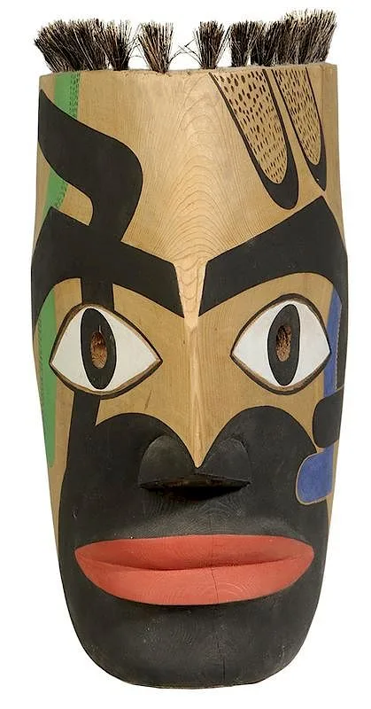 George David, Makah Friendship Mask, 1980s, carved polychromed red cedar