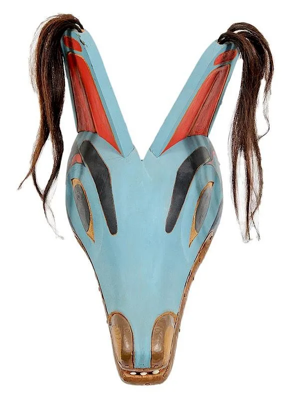 Wolf Mask by George David, 1978, carved and polychromed cedar wood, sold May 2018