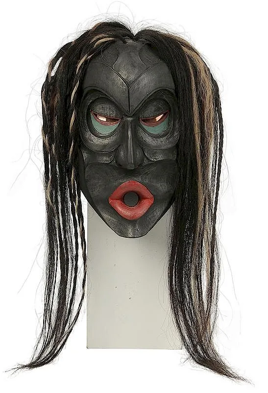 Jerry Smith, Wild Woman, carved and polychromed red cedar mask