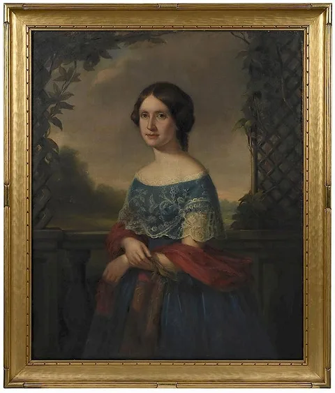 Moses Wight, Portrait of a Woman Standing in an Arbor, 1858, oil on canvas