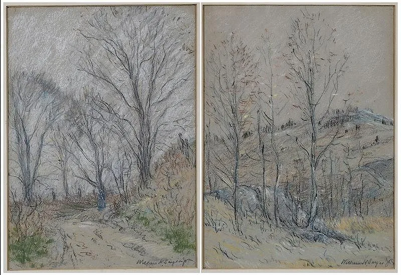 William Henry Singer, A pair of landscapes, pastel on buff paper