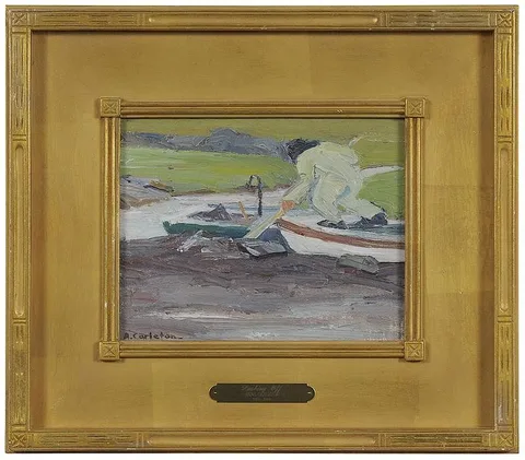 Anne W. Carleton, Pushing Off, oil on canvas board