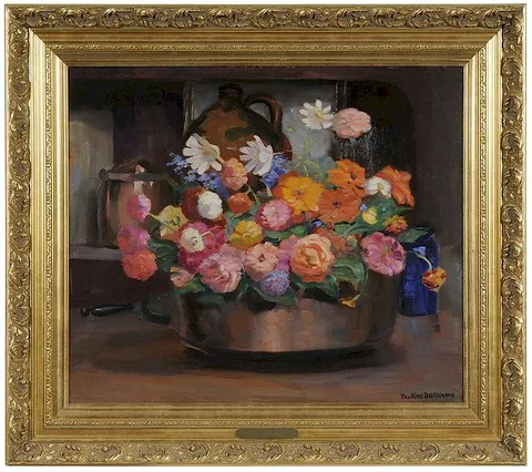 Pauline Bliss Williams, Zinnias and Asters, oil on board