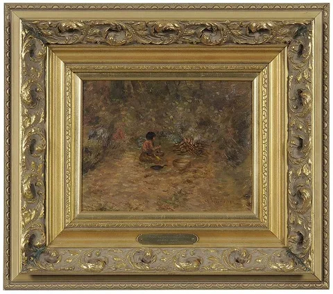 Grace Hudson, Cooking Bread, oil on board