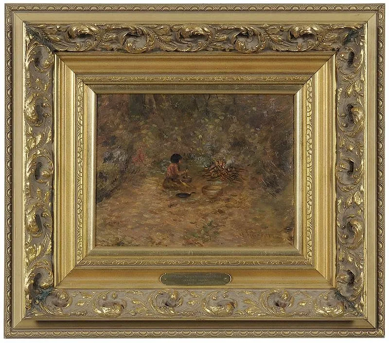 Cooking Bread by Grace Hudson, oil on board, sold Mar 2018