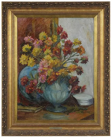Flora Lauter, Painted Daisies, oil on Masonite