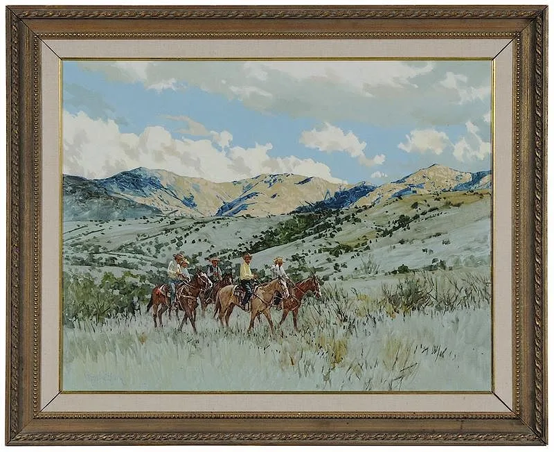 Vaqueros by Ross Stefan, oil on canvas, sold Mar 2018