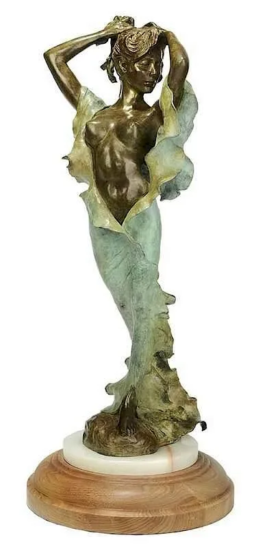 Howard Rogers, Woman in Loose Gown, 1988, patinated bronze with rotating wood base