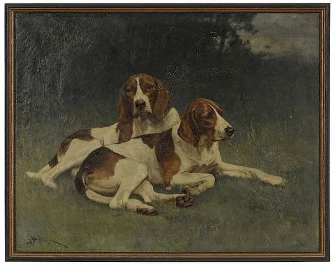 John Henry Dolph, Two Hounds in a Landscape, oil on canvas