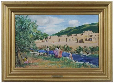 Agnes Tait, Taos Pueblo, oil on board