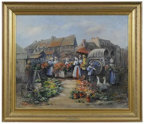 Harriette Bowdoin, Flower Market, Holland, oil on canvas