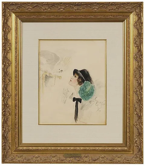 Eleanor Parke Custis, Girl with Cockatoo, watercolor on paper