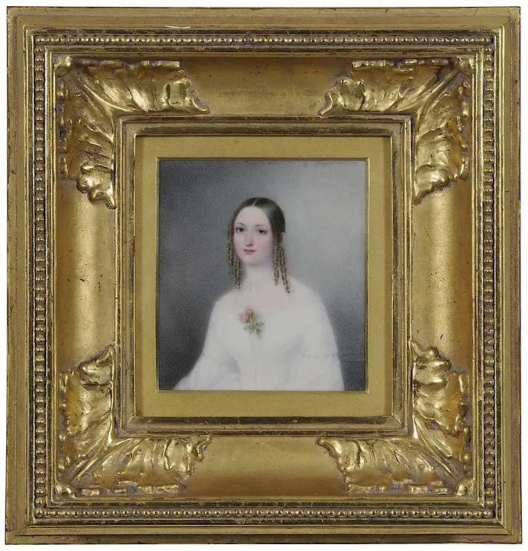 Ann Hall, Portrait Miniature of a Young Woman in a White Gown, 1840, watercolor on ivory