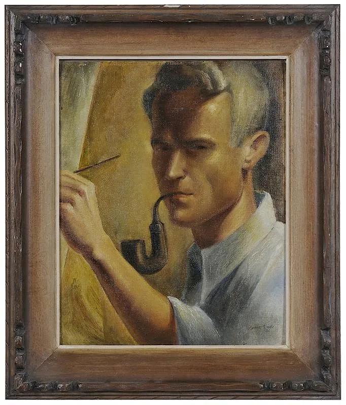 Self Portrait by Lamar Dodd, oil on canvas board, sold Mar 2018