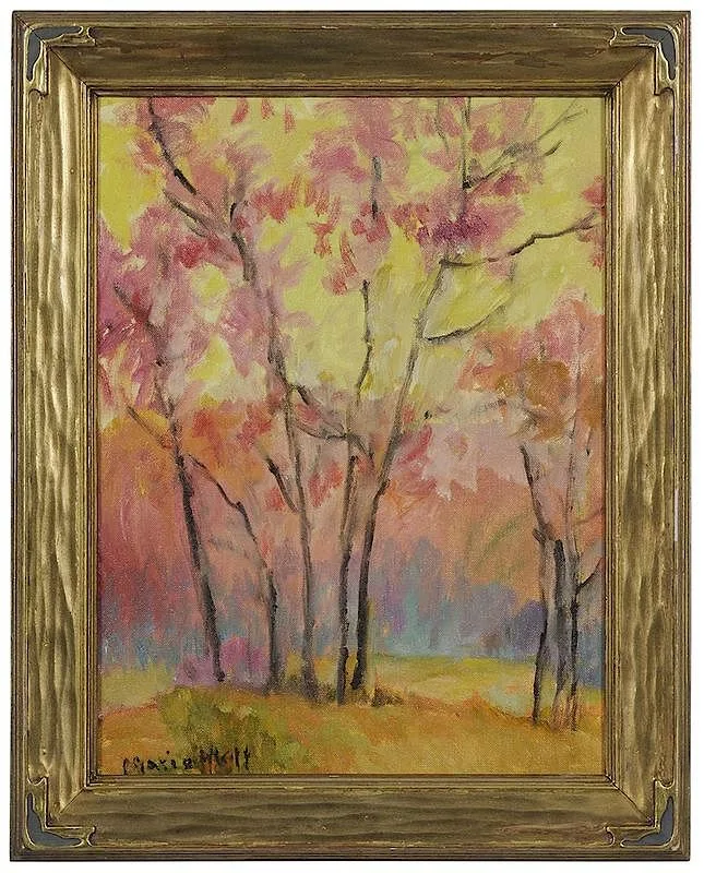 Marie Atkinson Hull, Fall landscape circa 1928, oil on canvas board