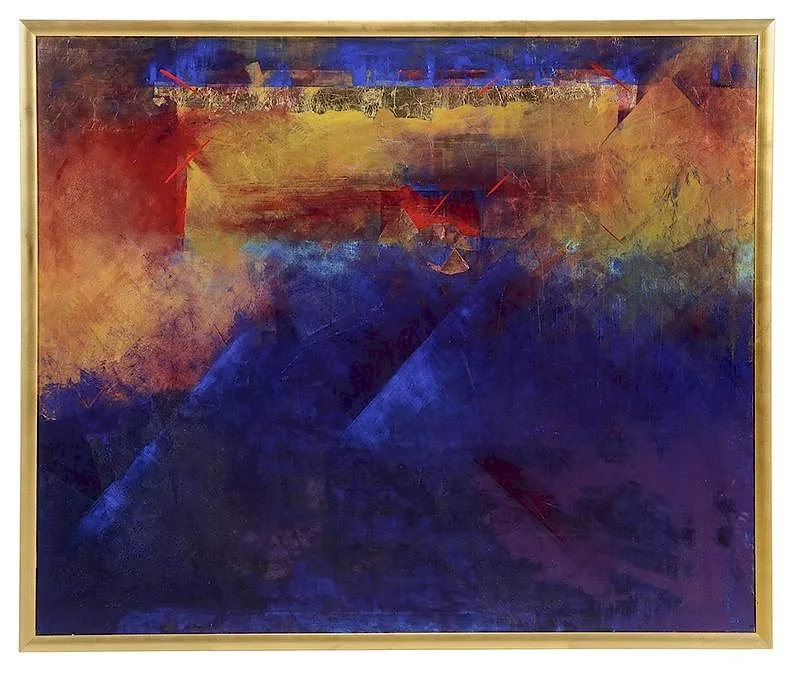 Untitled, abstract composition by Scott Upton, oil and gold leaf on canvas, sold Mar 2018