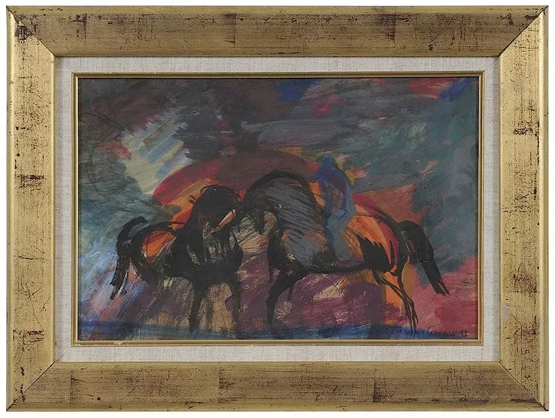 William Meyerowitz, Two Horses, gouache on heavy paper