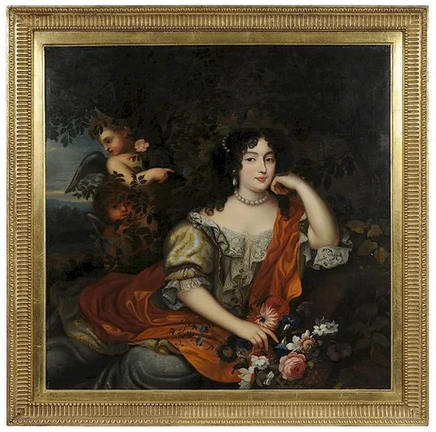 Pierre Mignard, Louise Renée de Penancoët de Kérouaille, Duchess of Portsmouth, in a landscape with cherubs, oil on canvas
