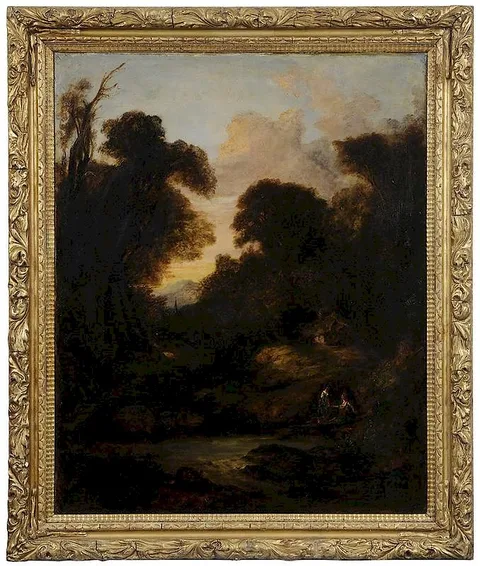 Landscape with Two Figures by a Cottage by Thomas Gainsborough, oil on canvas, sold Mar 2018