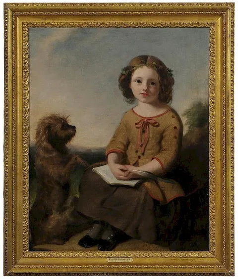 Richard Ansdell, Portrait of a Young Girl with a Terrier, oil on canvas