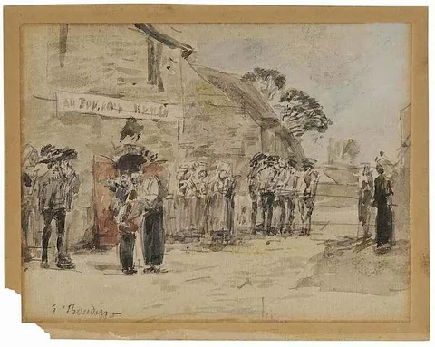 Marché en Bretagne (B-A.7309) by Eugène Louis Boudin, circa 1867-1872, watercolor over pencil on laid paper, sold Jan 2018
