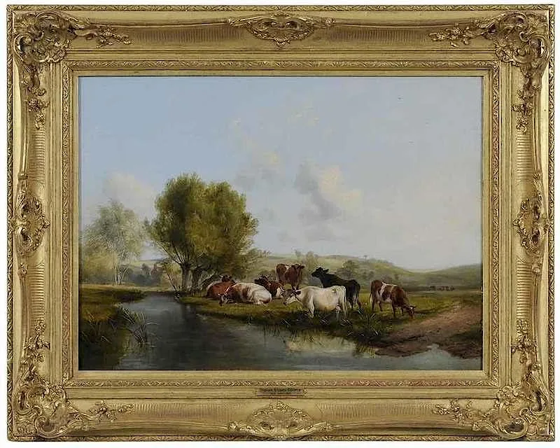 Cows Resting by a River by Thomas Sidney Cooper, oil on canvas, sold Jan 2018