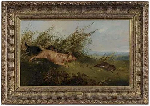 Samuel Joseph Clark, Terriers Chasing a Rabbit, oil on canvas