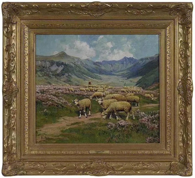 Édouard Pail, Sheep in an Alpine Meadow, oil on canvas