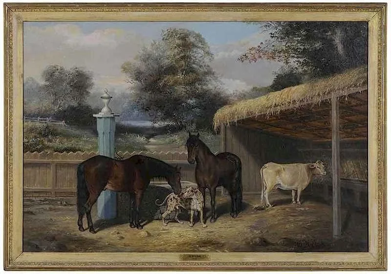 M.W. Clark, Stable Scene, oil on canvas