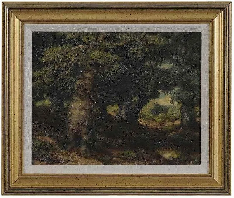 Forest Interior by Robert Melvin Decker, oil on canvas, sold Jan 2018