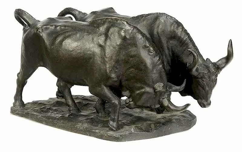 Hazel Brill Jackson, Two Bulls, patinated bronze