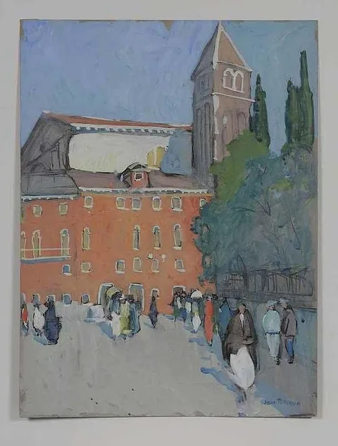 Jane Peterson, Venetian Street Scene, 1923, gouache and charcoal on grey paper