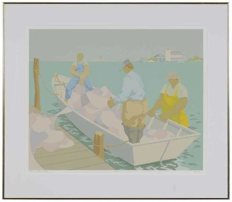 Loading Nets, Ocracoke (1986) by Claude Howell, serigraph, sold Jan 2018