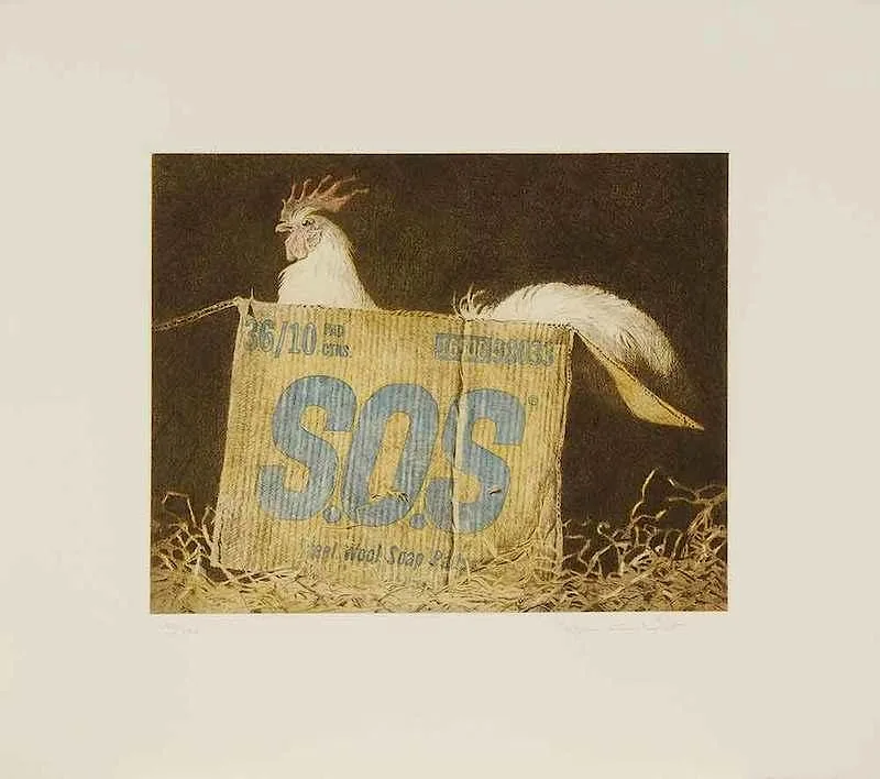 Jamie Wyeth, S.O.S., 1981, color drypoint etching