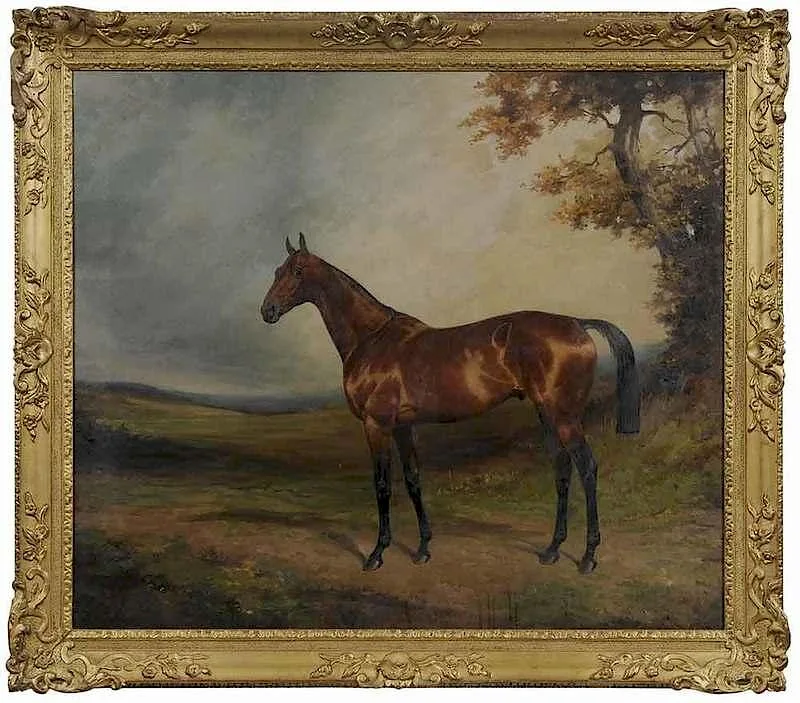 Thomas Percy Earl, Ilston, a bay horse in a landscape, 1910, oil on canvas