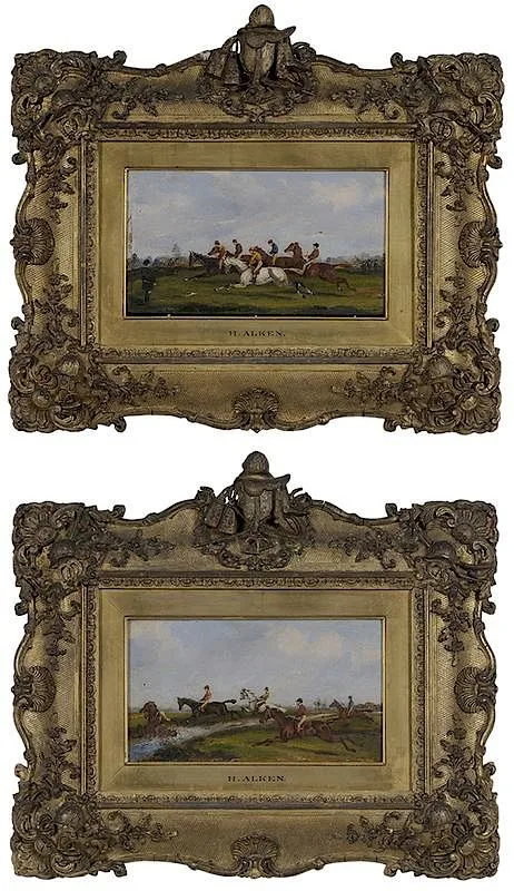 Samuel Henry Gordon Alken, A pair of Steeplechase Scenes, both signed lower left "Alken, both oil on paper laid on panel