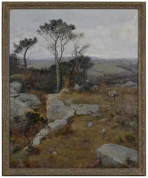 Ernest Robert Ireland Blackburne, Panoramic Landscape with Donkey and Morning Doves, oil on canvas