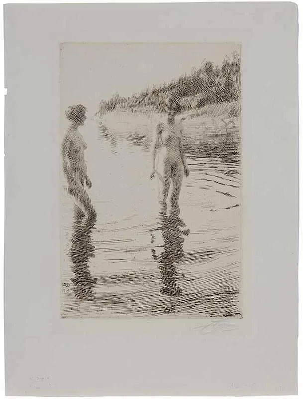 Two Nudes Wading by Anders Zorn, etching on laid paper, sold Nov 2017