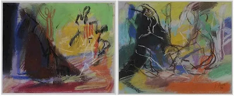 Denis Rival, Two abstract works: Venice, 1990, pastel on paper