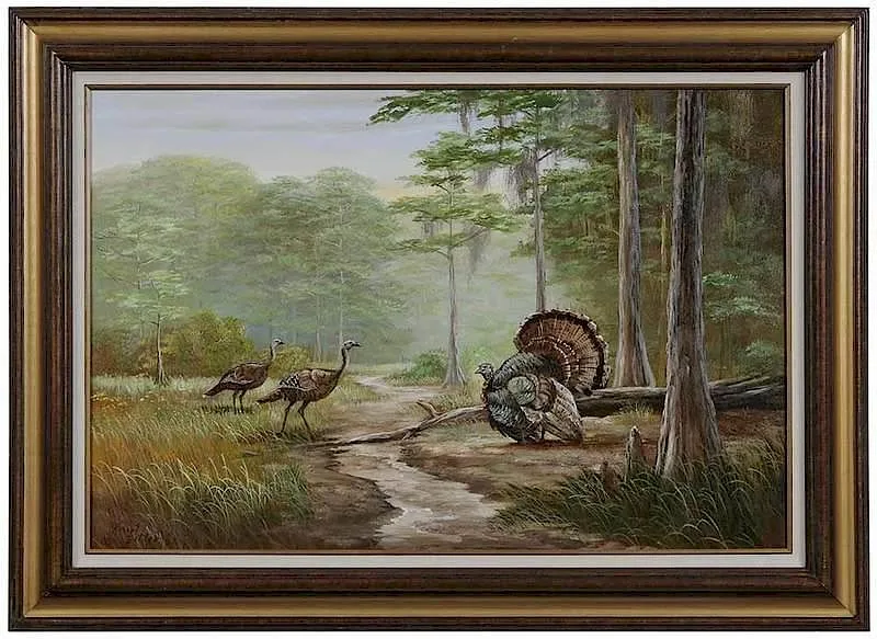 Wild Turkeys by Robert Butler, oil on canvas, sold Nov 2017