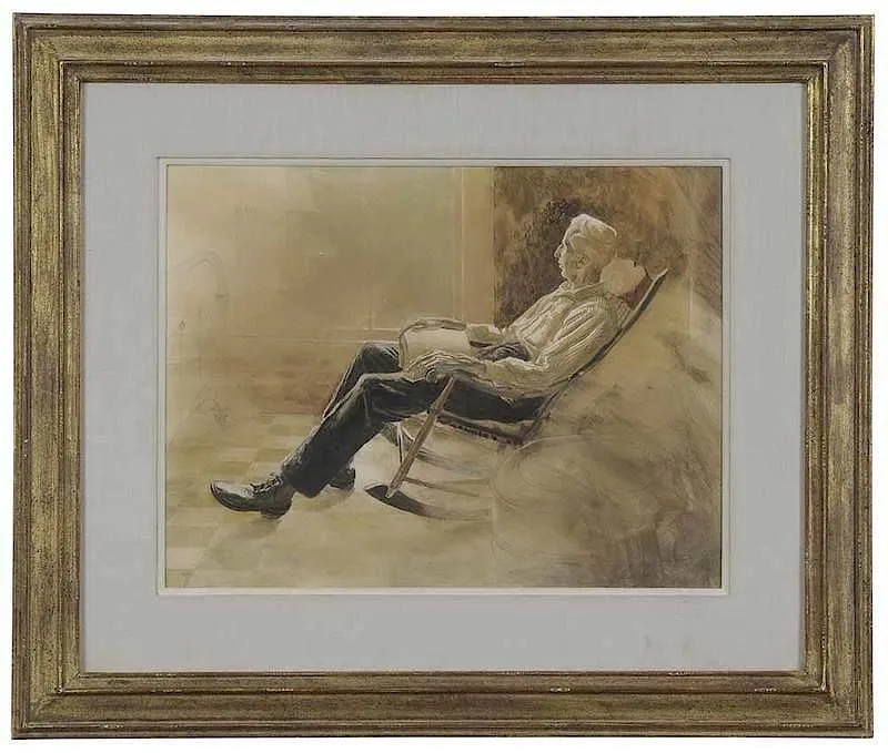 Reading by John Chumley, 1966, watercolor over pencil on paper, sold Nov 2017