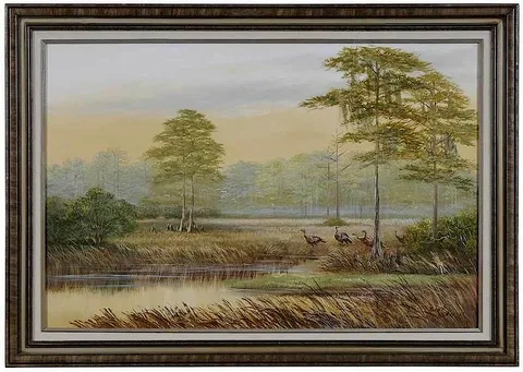 Robert Butler, Wild Turkeys in the Marsh, oil on canvas